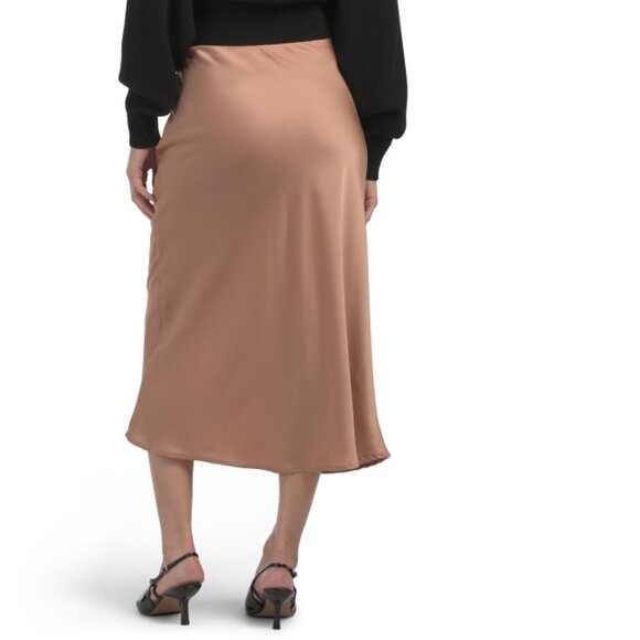 GEMMA+ JANE mocha Satin Soft Flowy Mid Calf Length Skirt - Picture 2 of 2